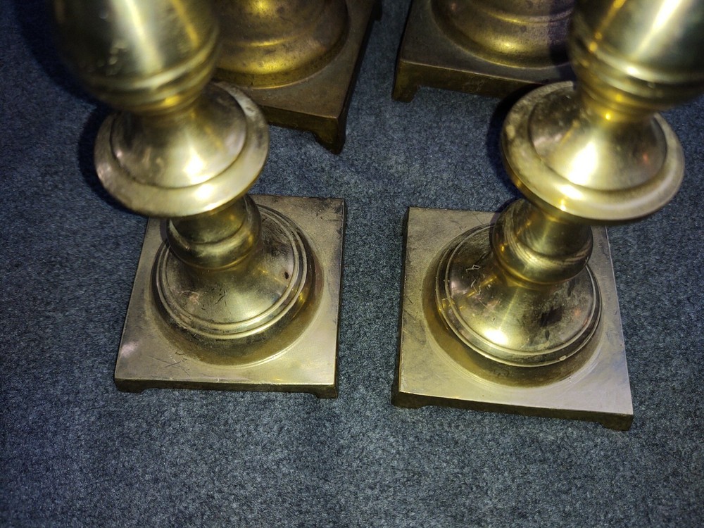 2 Pairs Brass Taper Candle Holders Square Base