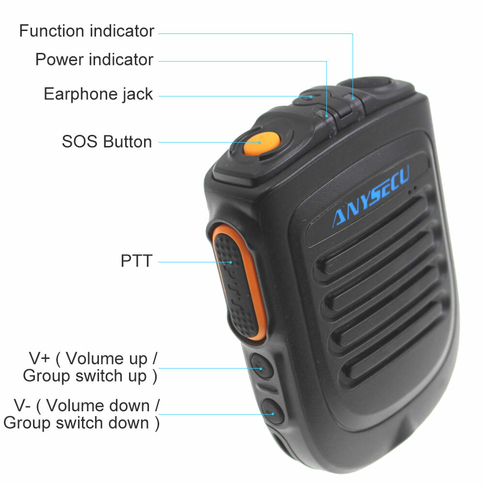 Anysecu B01 Wireless Bluetooth PPT Zello Microphone for Network Android Radio