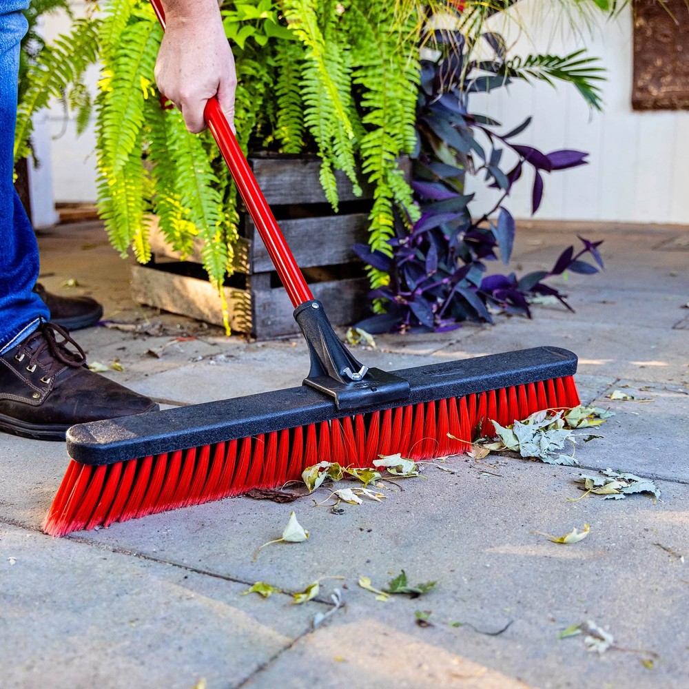 Libman High Power Multi-Surface Push Broom 24" Red & Black Steel Handle