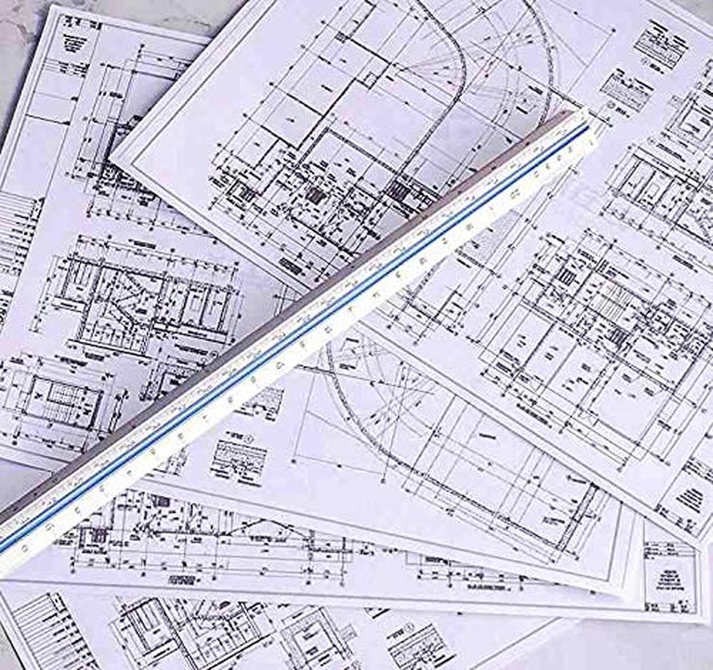 Triangular Engineering Scale Aluminum Ruler for Architects, Engineers and Stu...