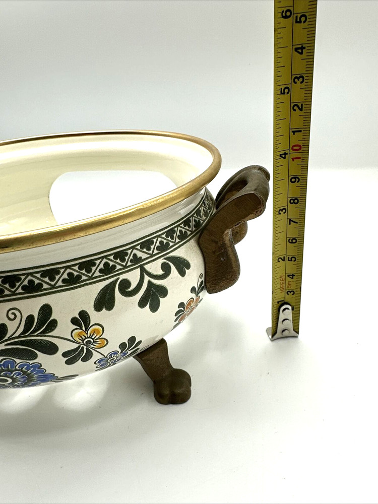 ASTA Enamelware Footed Warmer Chafing Dish BOTTOM ONLY Brass Handles
