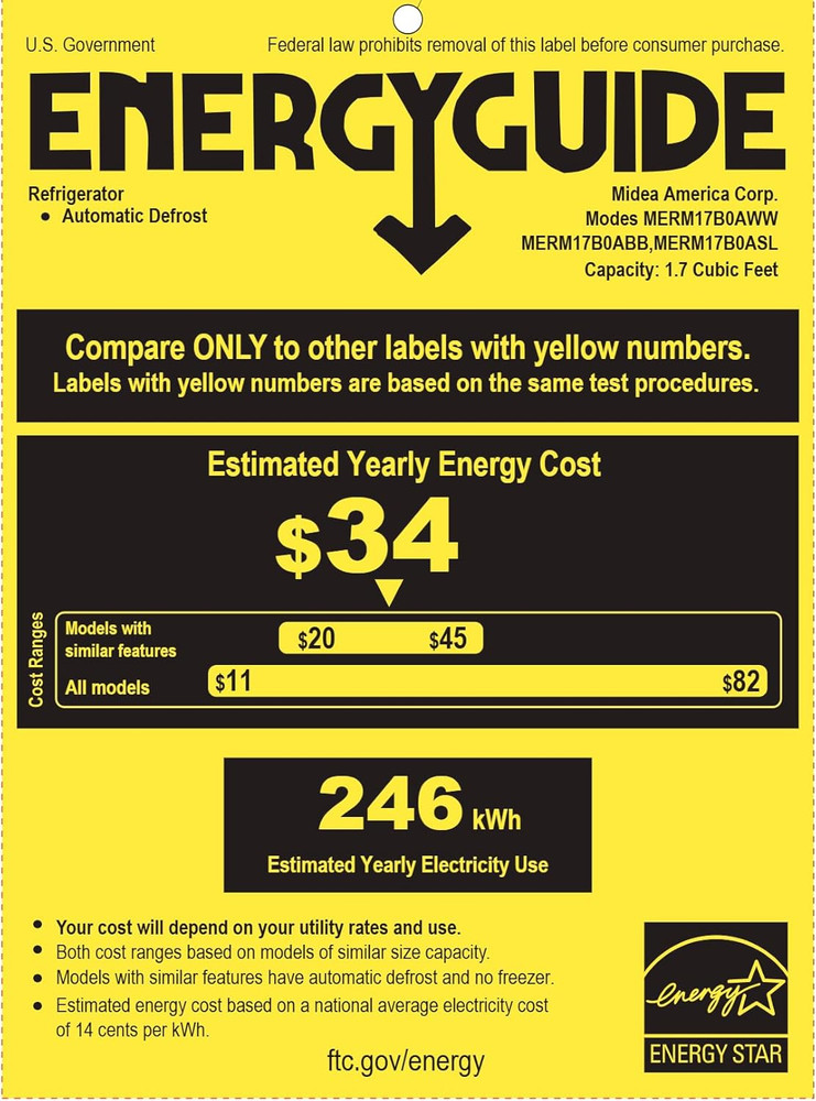 MERM17B0ABB . Cu Ft Mini Fridge, Compact Refrigerator with Adjustable Thermostat