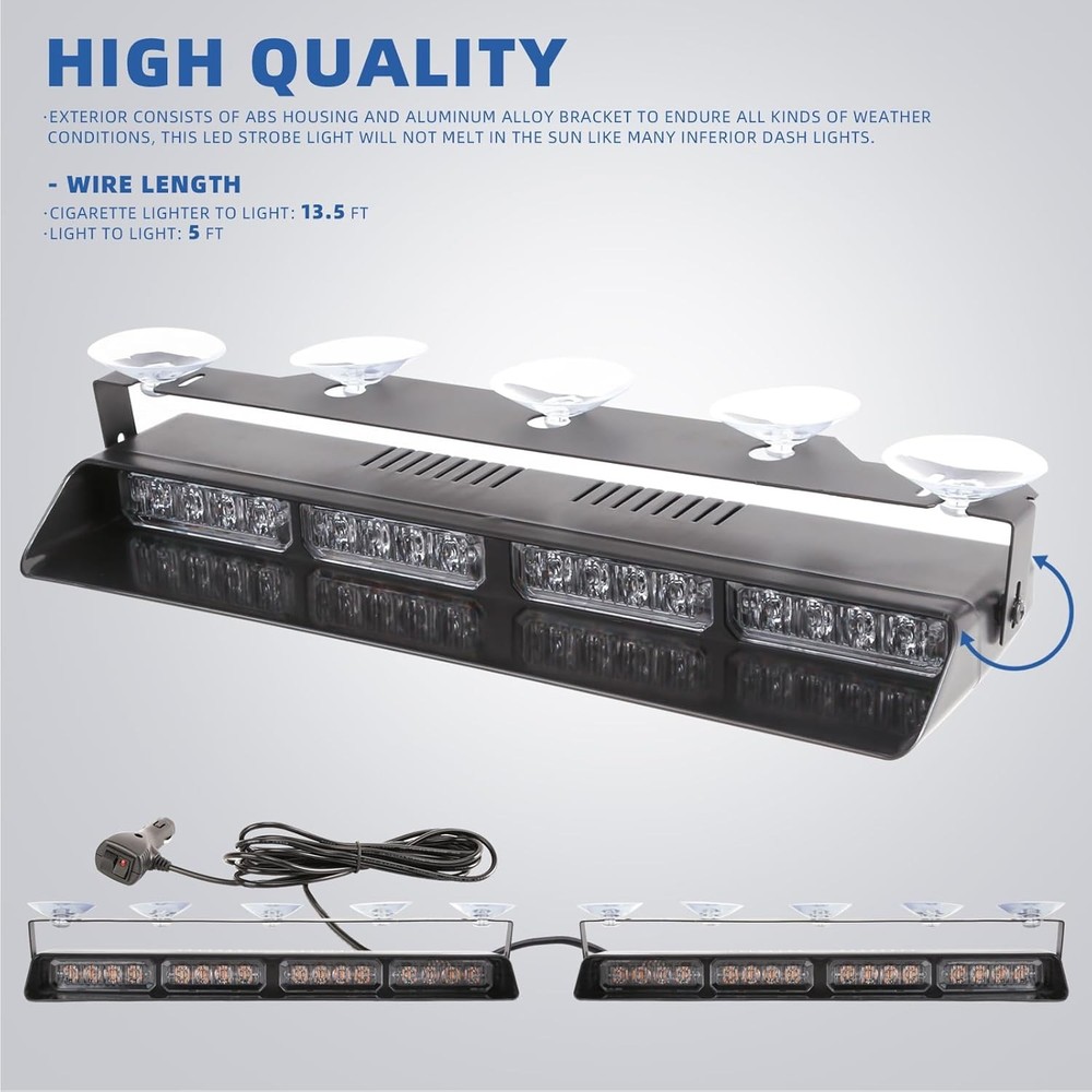 2 in 1 LED Emergency Dash Strobe Light Bar Front/Rear Windshield Safety Flashing