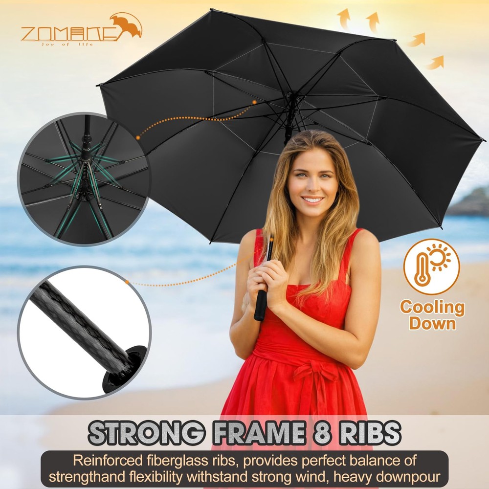 Golf Umbrella 62/68" Automatic Windproof UV Protection Oversize Double Canopy