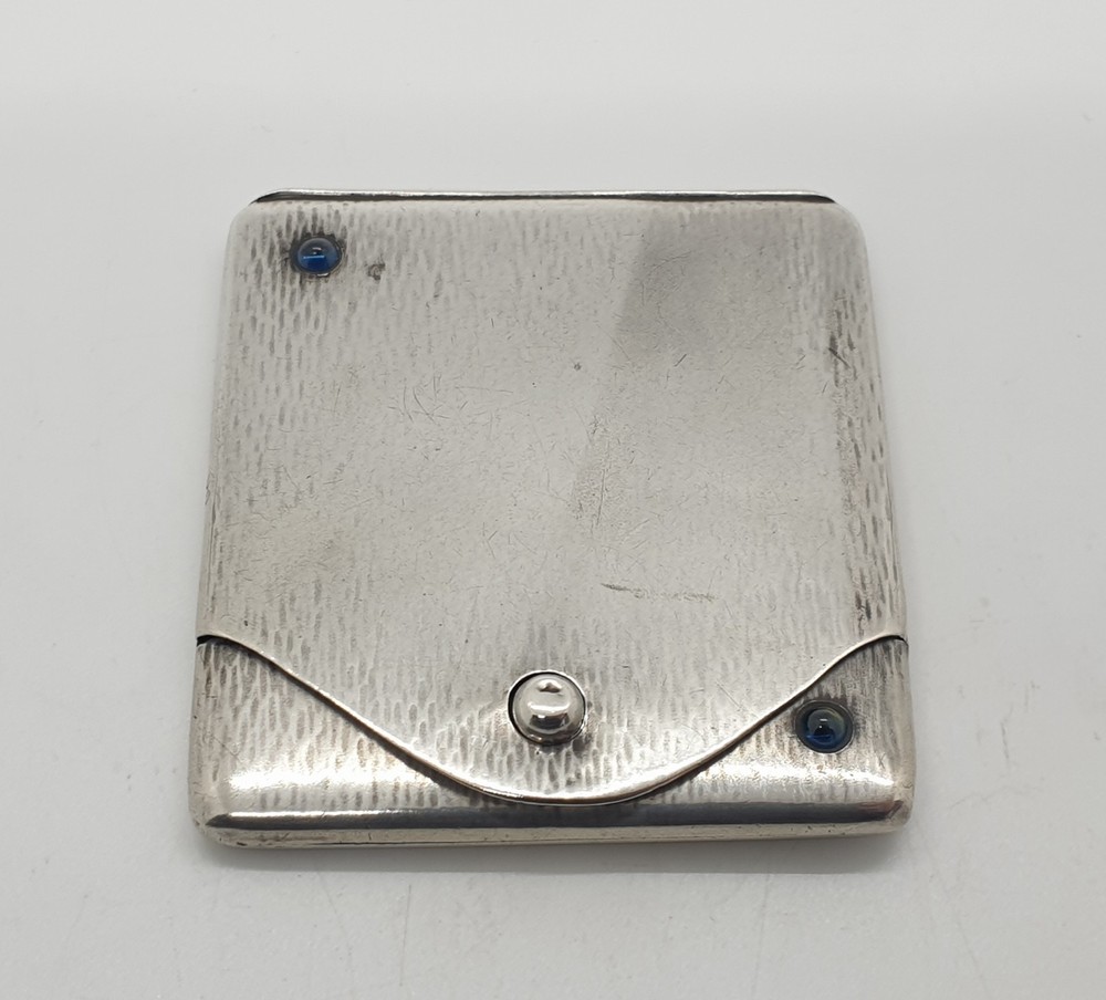 Antique 800 Solid Silver Matchbook Case Blue Stone Accents