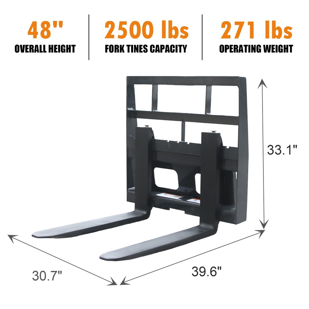 42" Mini Skid Steer Pallet Forks 2500 lbs Quick Attachment Frame