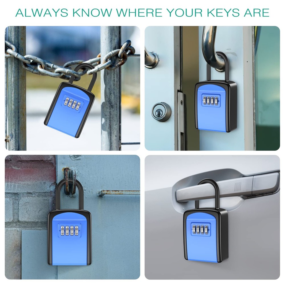 Key Lock Box, 4 Digit Combination Key Storage Lock Box, Key Safe Box with Rem...