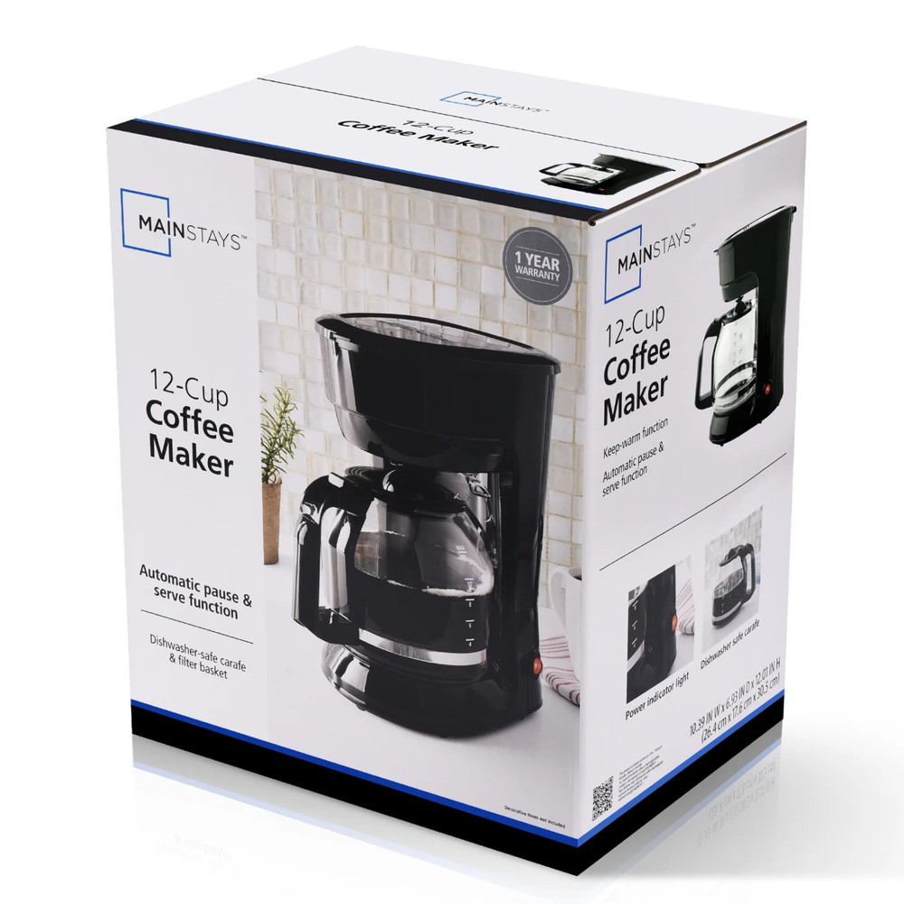 Mainstays Black 12-Cup Drip Coffee Maker
