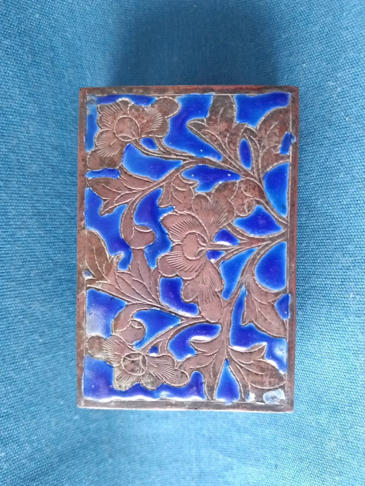 Match Holder. Box. Metal, Enamel. Old China.