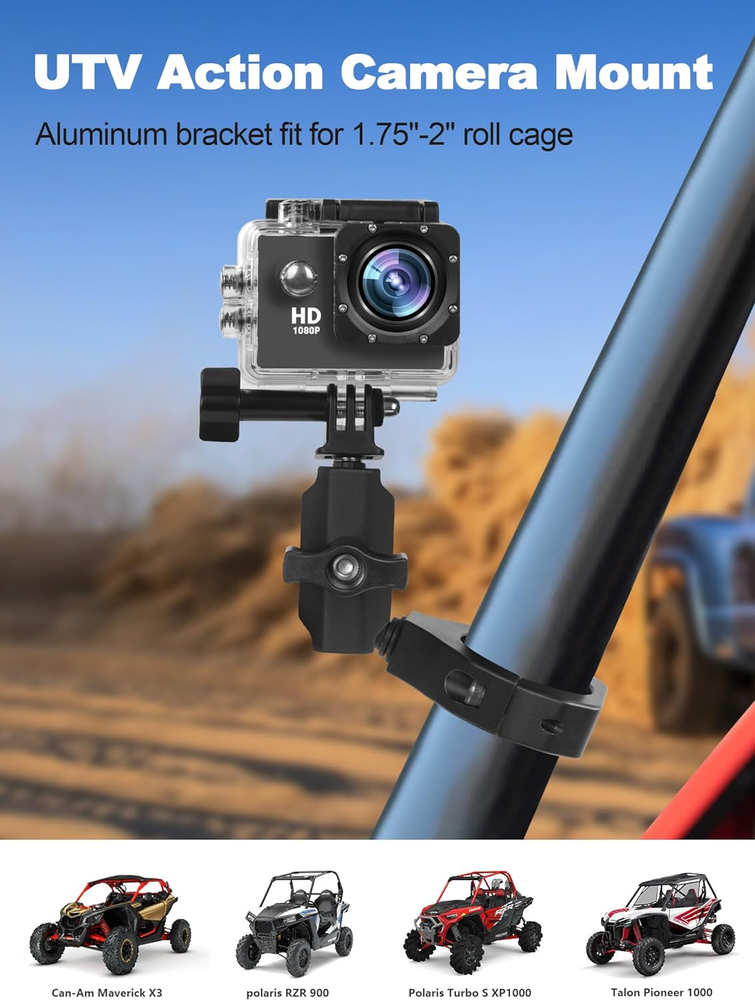 UTV Camera Mount for 1.75"-2" Roll Bars - Compatible with Gopro, Mevo Start & Mo