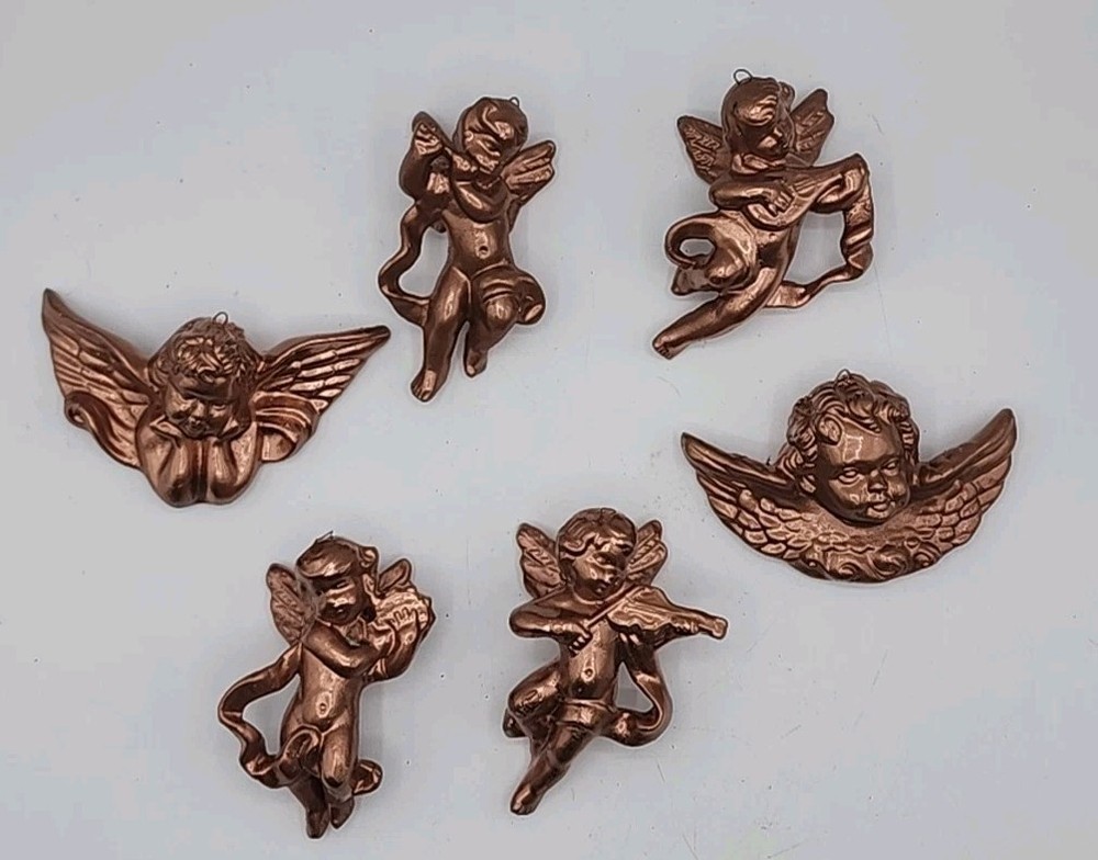 6 Dolls House Wall Hanging Cherubs Copper Painted Ceramic