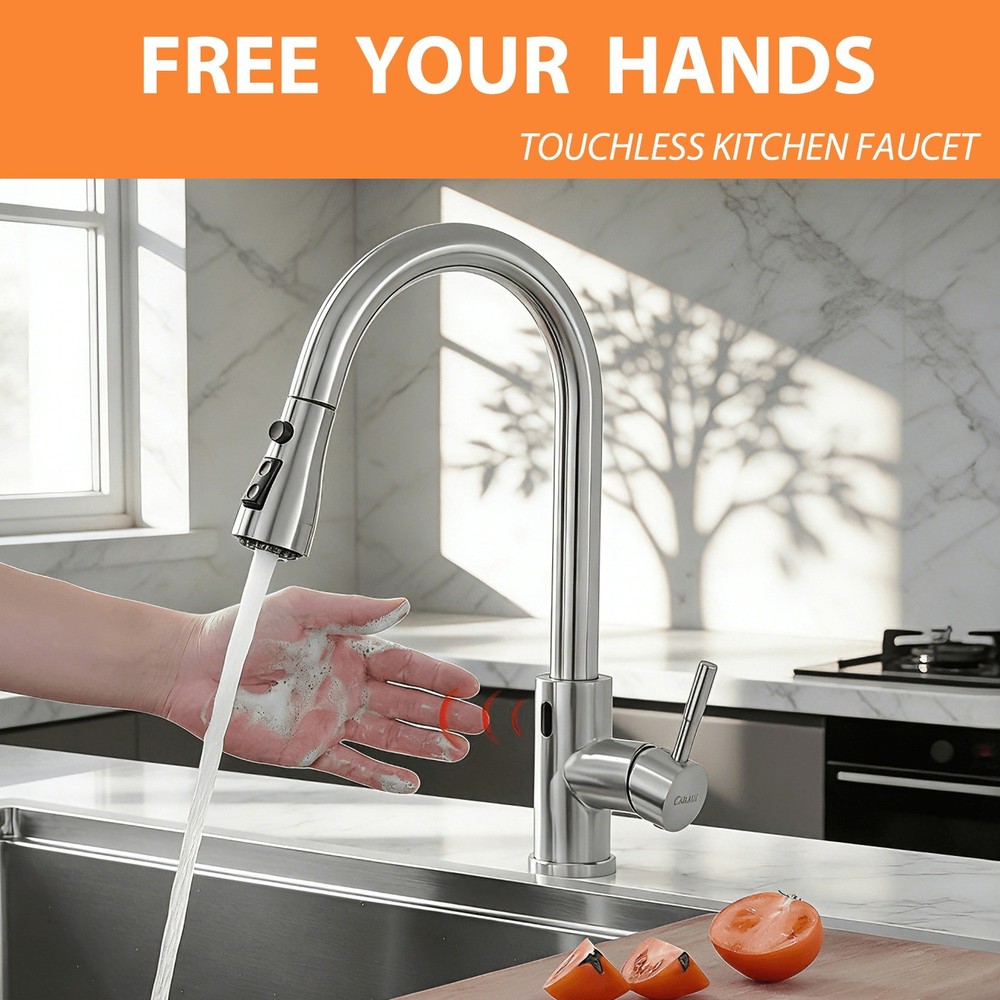 Touchless Kitchen Faucet with Pull-Down Sprayer - Includes Deck Plate, 24" Hose