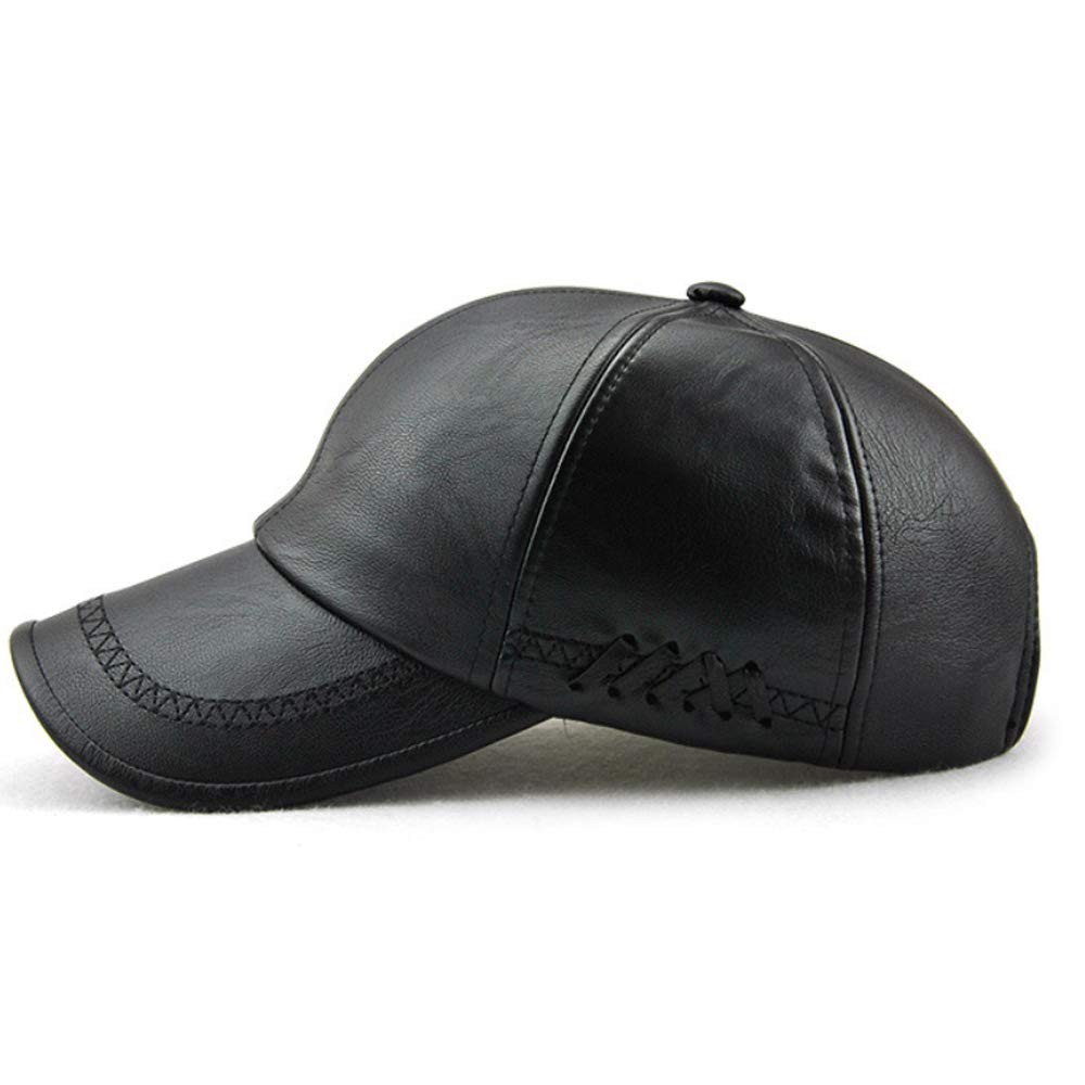 Unisex Leather Baseball Cap, Men Adjustable Structured PU Classic Black