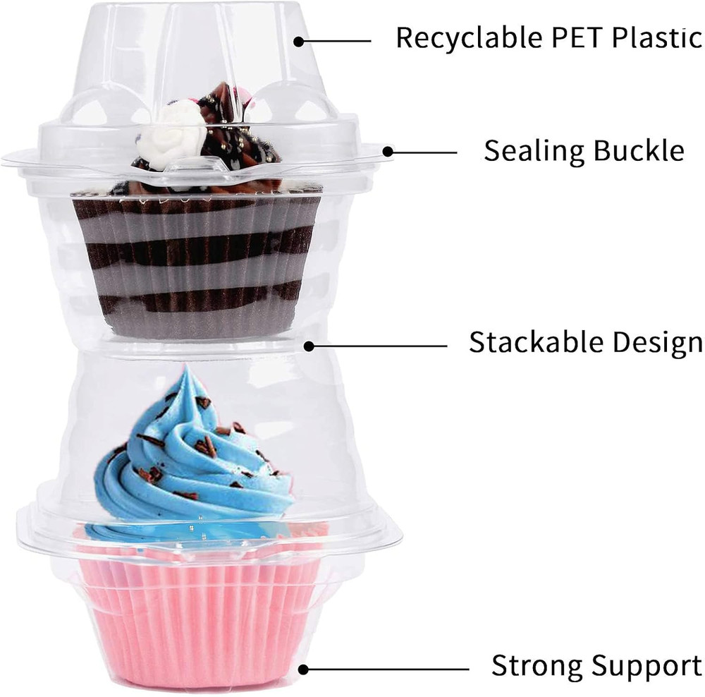 100 Pack Individual Cupcake Containers Plastic Cupcake Boxes Cupcake Holders Sta