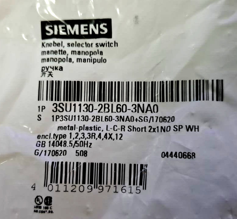 SIEMENS 3SU1130-2BL60-3NA0 SELECTOR SWITCH