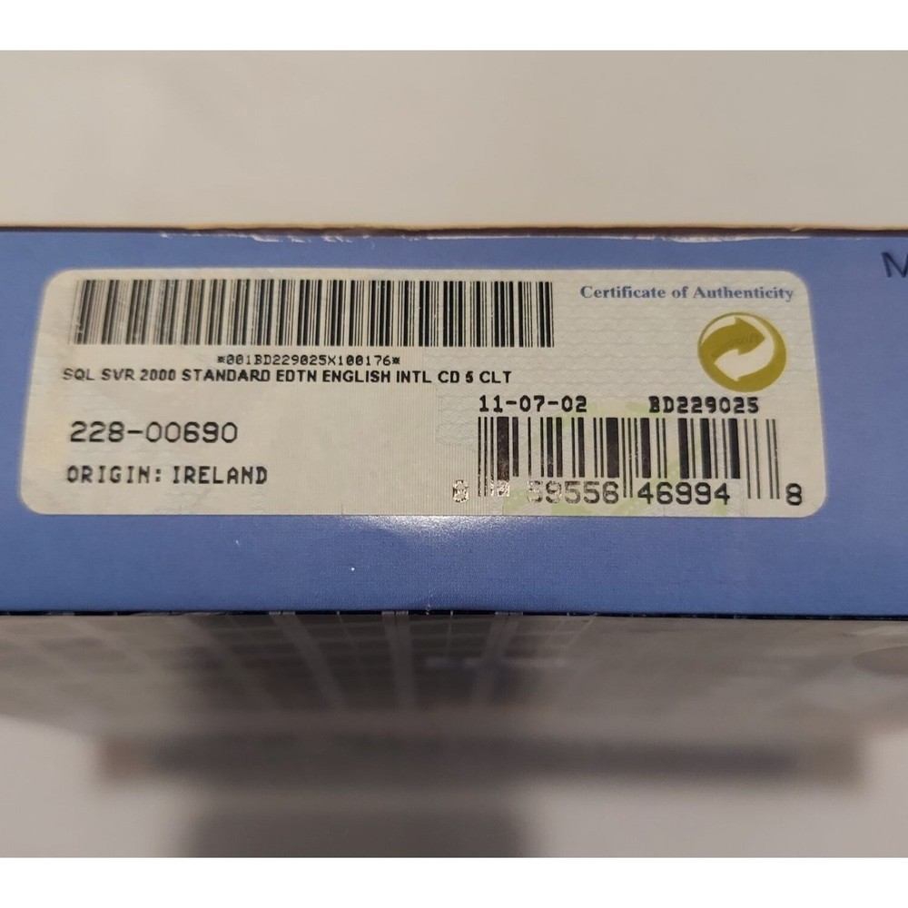 Microsoft SQL Server 2000 Standard Edition w/5 Client Licenses - 228-00690