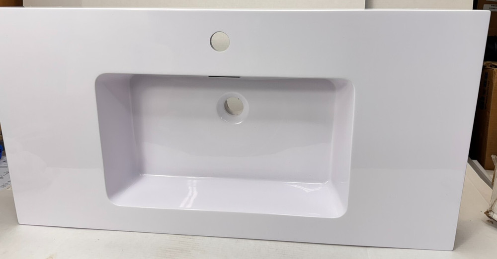 36 inch Integrated solid surface basin drain and faucet not included, glossy