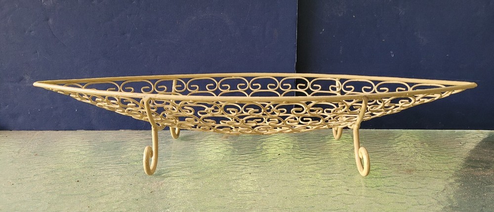 Large Wire Fruit Bowl Bread Basket Canoe Yellow 27"