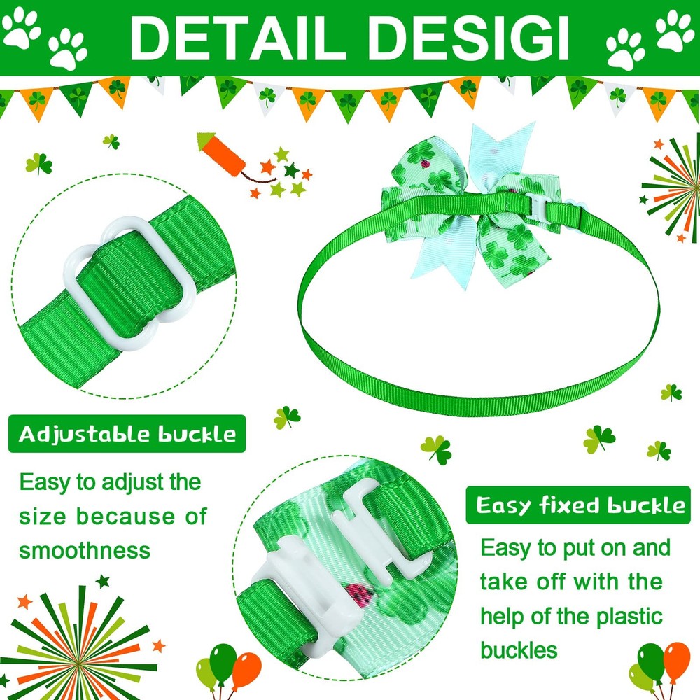 40 Pcs St. Patrick's Day Dog Bows Ties Bulk, Adjustable Irish Shamrocks Basics C