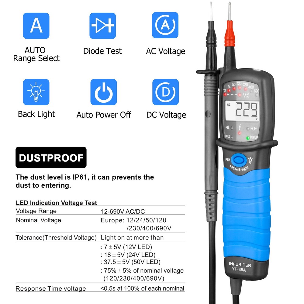 Digital AC DC Voltage Continuity Tester 3-phase Voltage Phase Rotation Voltmeter