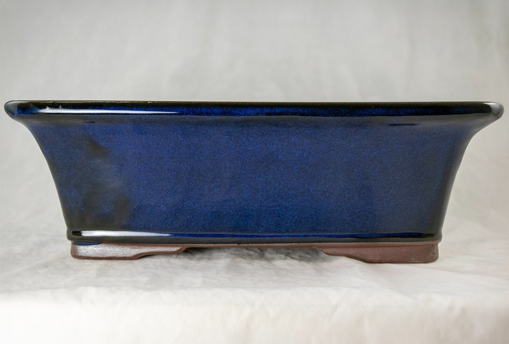 12" Rectangular Dark Blue Glazed Cactus & Succulent, Bonsai Planter - Pot/Set