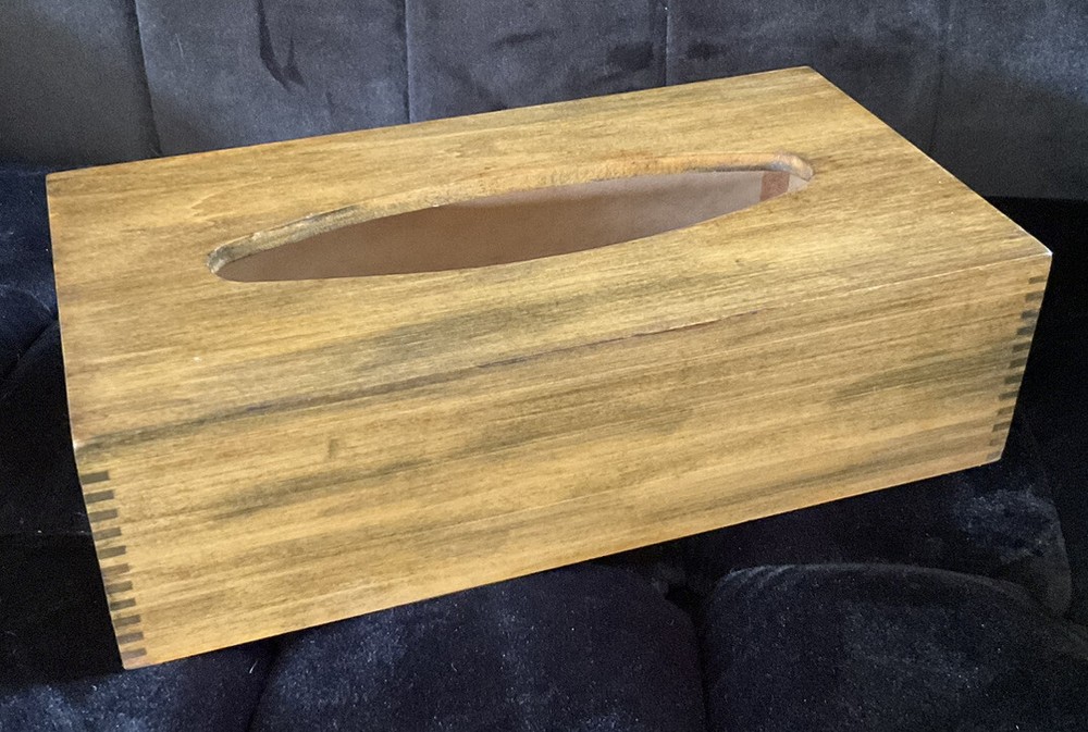 Tissue Box Cover Beautiful Corners Solid Stained Wood Vintage Rectangular MCM