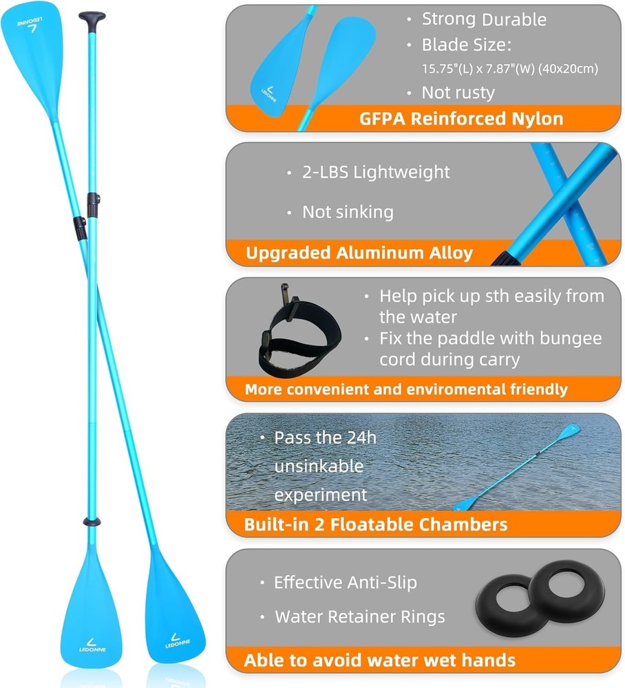 SUP Paddle 4-Piece Adjustable Kayak Paddle Floating Lightweight Paddle Board ...