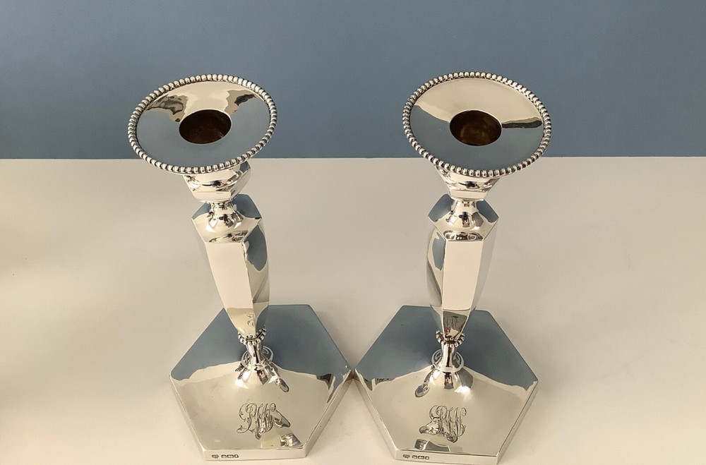 Elegant Pair of Antique Edwardian Solid Silver Candlesticks