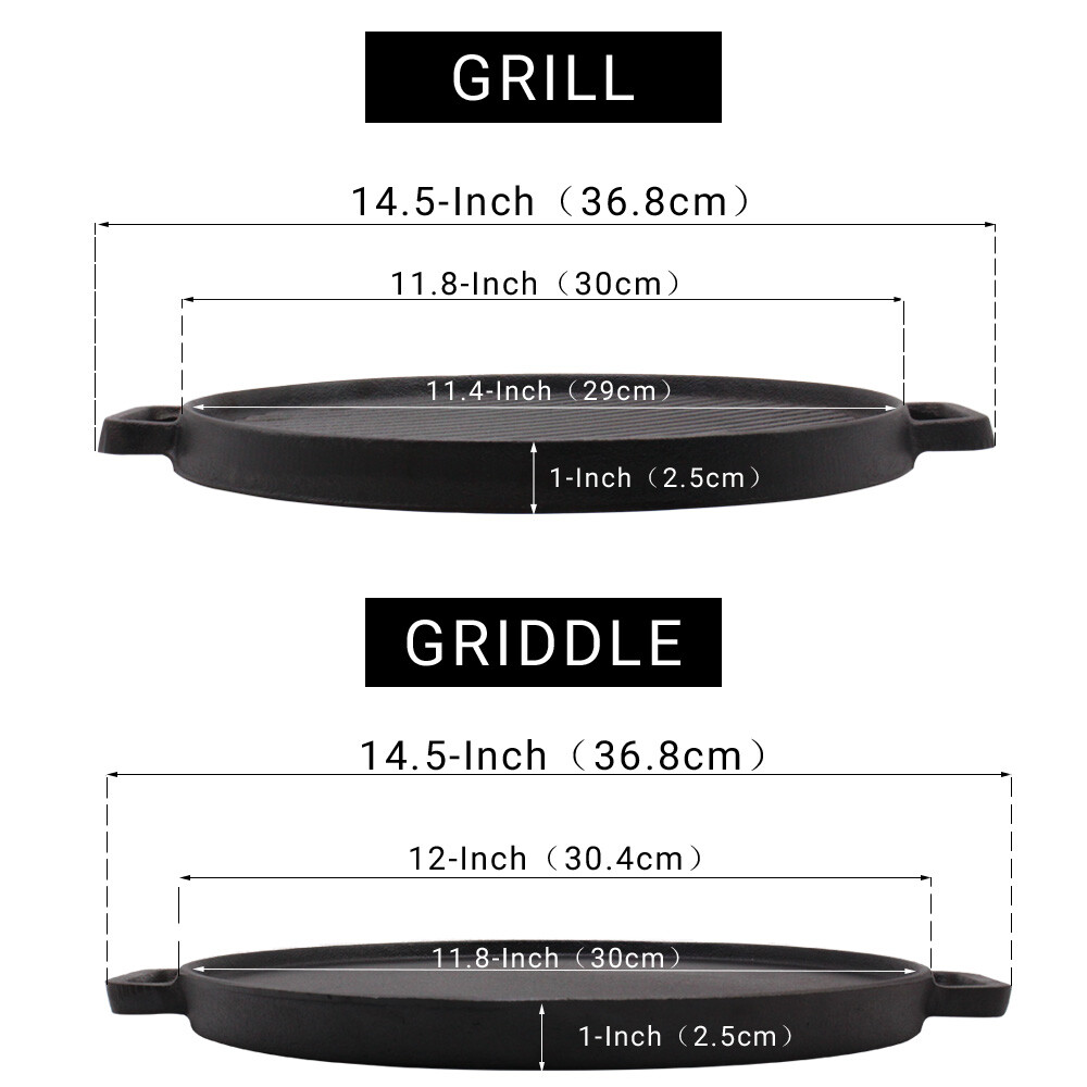 Cast Iron Reversible Grill/Griddle 12-Inch Double Handled Cast Iron Griddle