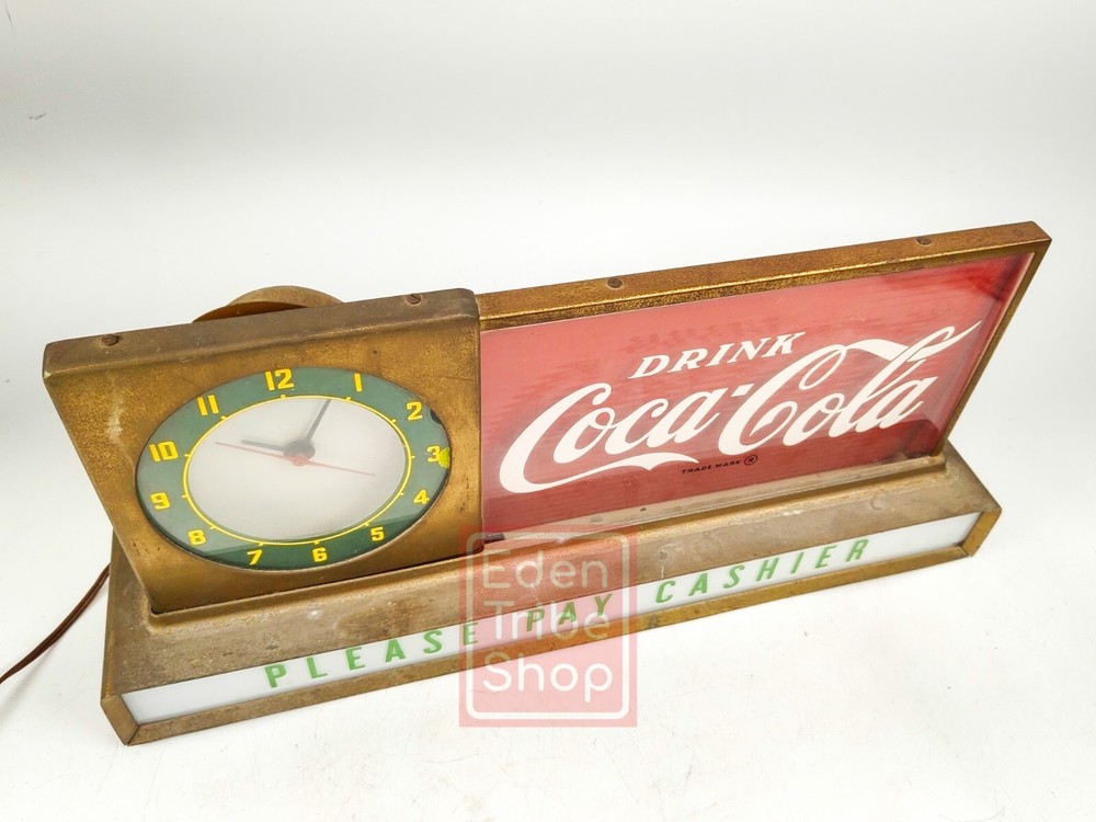 1950s Coca-Cola Please Pay Cashier Light up Advertisement Round Clock
