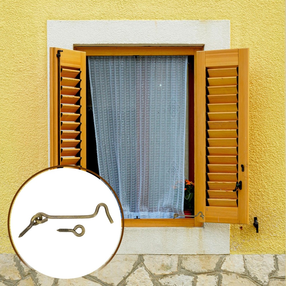 2Pcs Cabin Hook Eye Latch, 3" Solid Brass Eye Latch Hook with Screws, Bronze