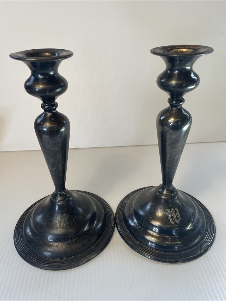 Antique E. B. Webster & Son Silverplate Pair Candle Stick Holders Spiderweb 2701