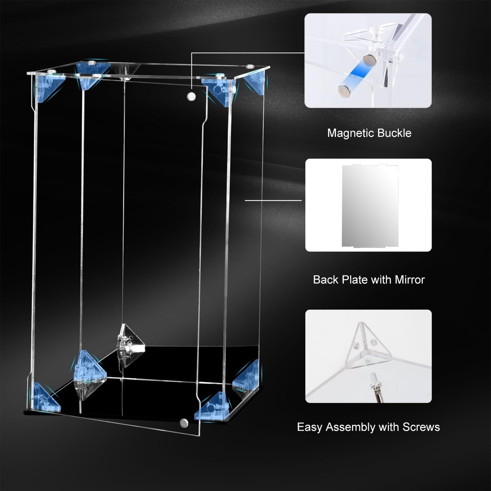Acrylic Display Case Clear Action Figure Display Case with Mirrored Back, Dus...