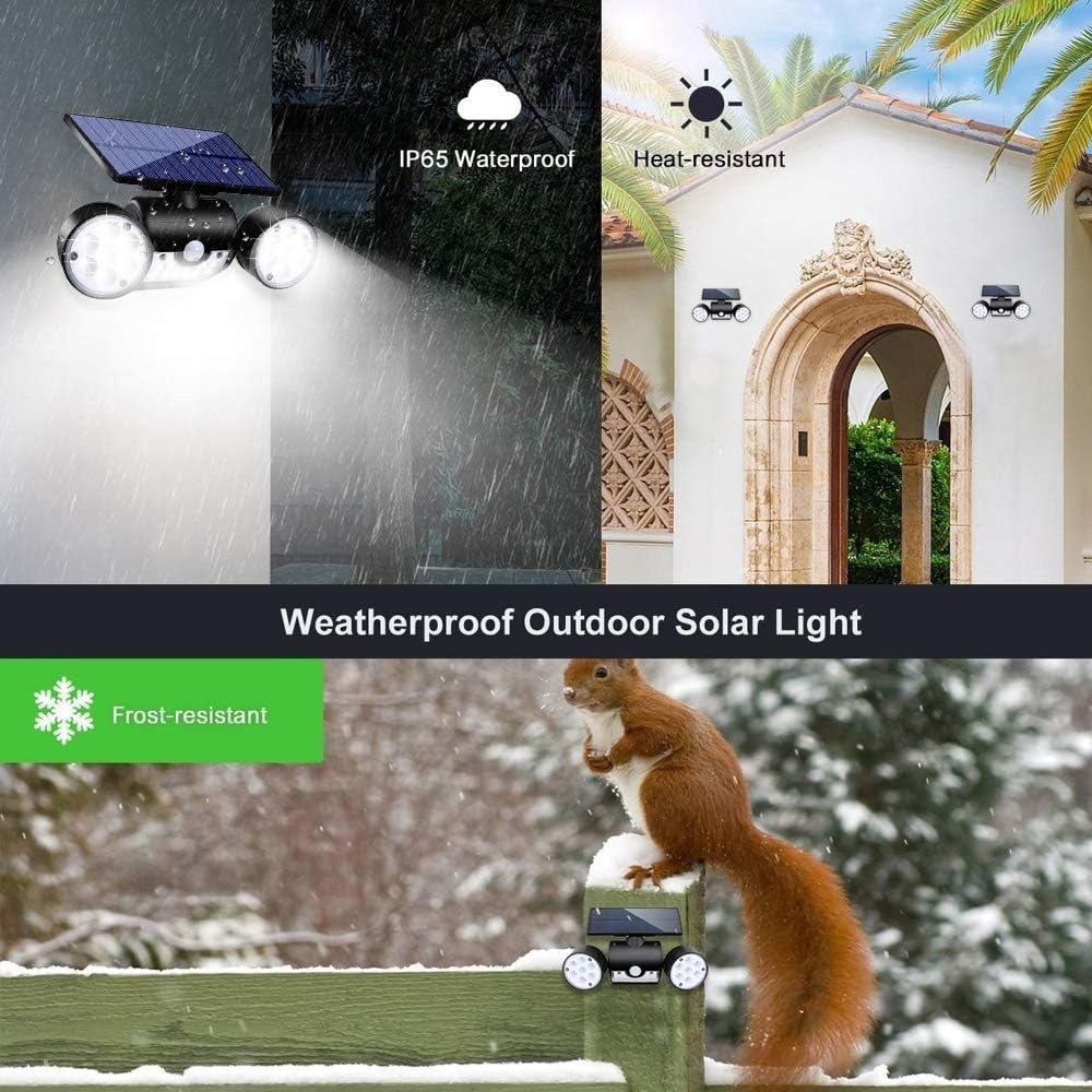 Waterproof Solar Motion Sensor Security Lights with Dual 360° Adjustable Heads