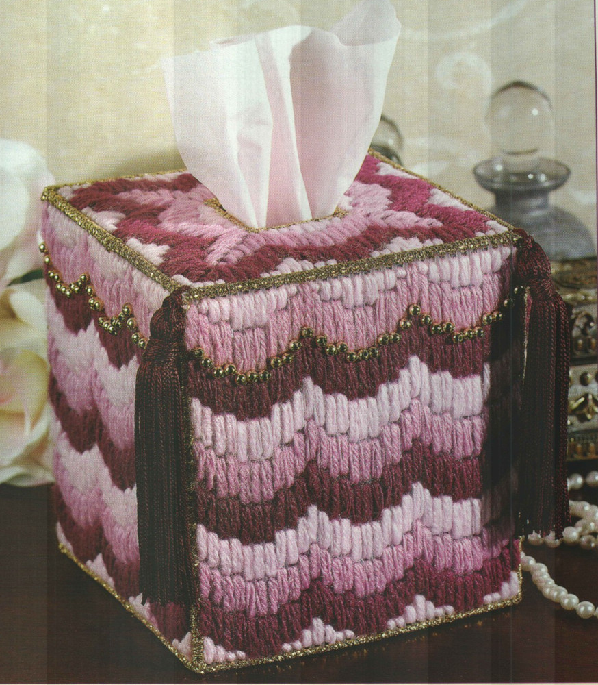 BARGELLO BEAUTY TISSUE BOX COVER HOME DECOR PLASTIC CANVAS PATTERN INSTRUCTIONS