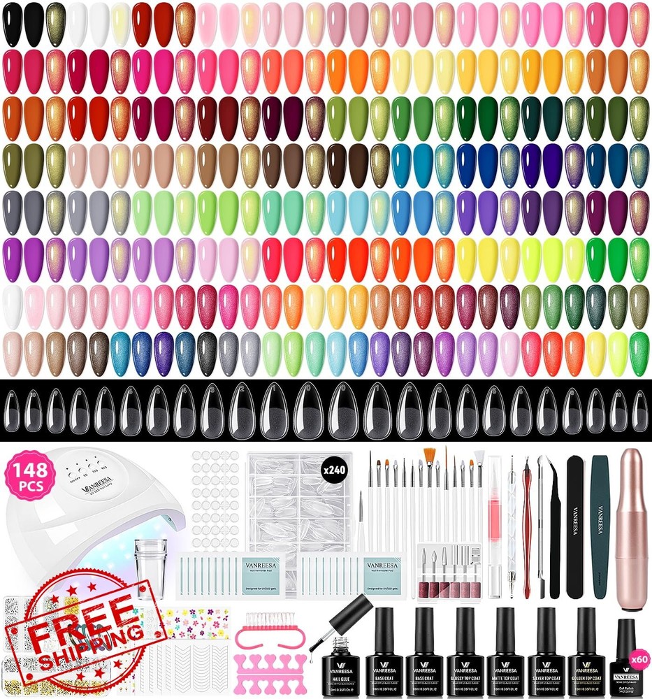 VANREESA 148Pcs Gel Nail Polish Kit with UV Light Nail Tips Drill