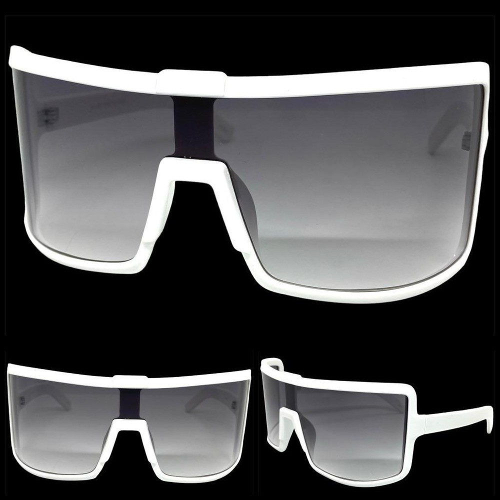 Oversized Exaggerated Retro Modern Shield Raver SUNGLASSES Large Big White Frame
