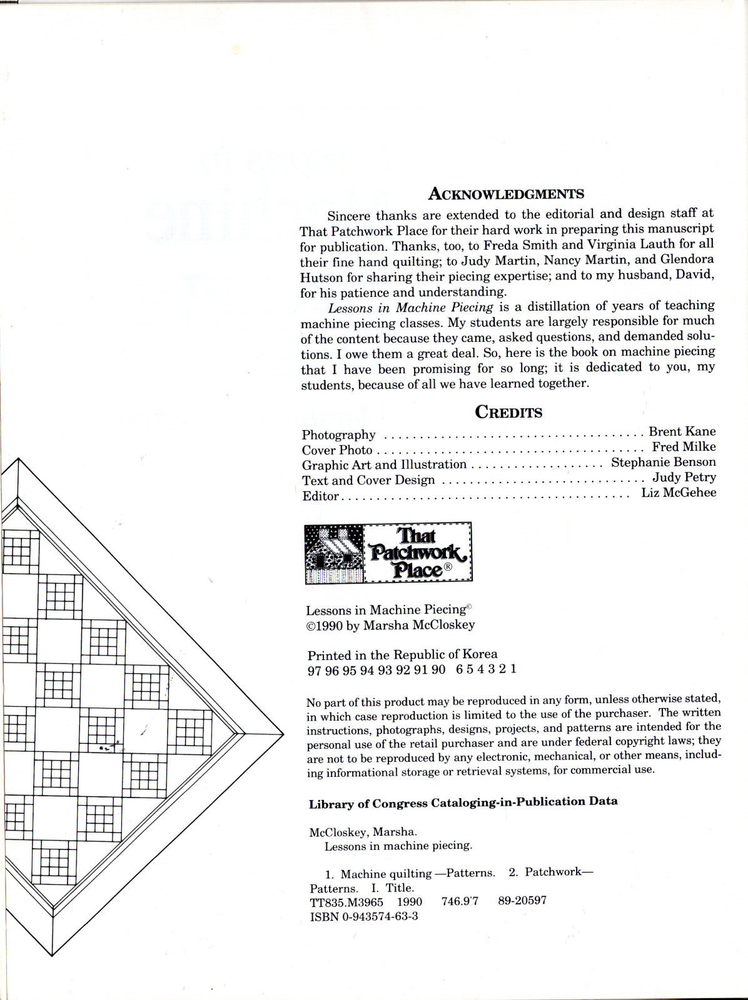 "Lessons in Machine Piecing" ©1990 That Patchwork Place Quilting Book B-110