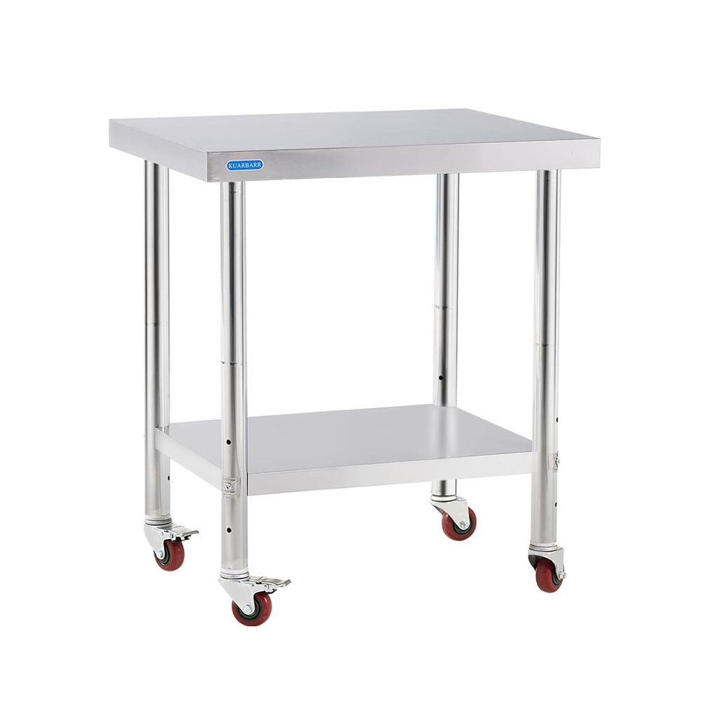 Stainless Steel Table for Prep & Work with 4 Caster Wheels with Adjustable Under