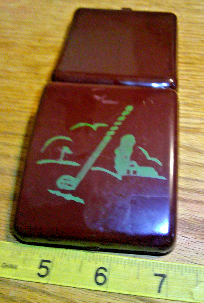 vintage original Metal Cigarette Case with golf scene on front nice condition