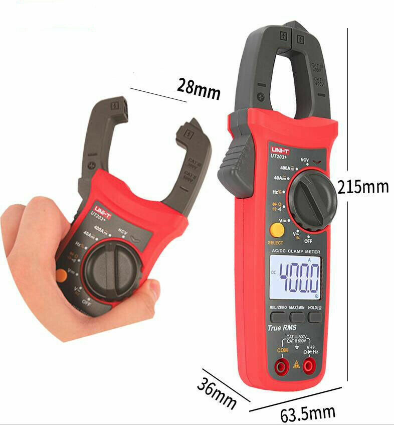 UNI-T UT203+ Digital Handheld Clamp Meter AC DC Current Tester 400-600A,True