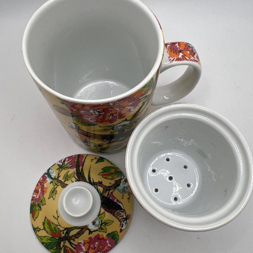 Yellow /Bird/Floral Ceramic Tea Cup Infuser