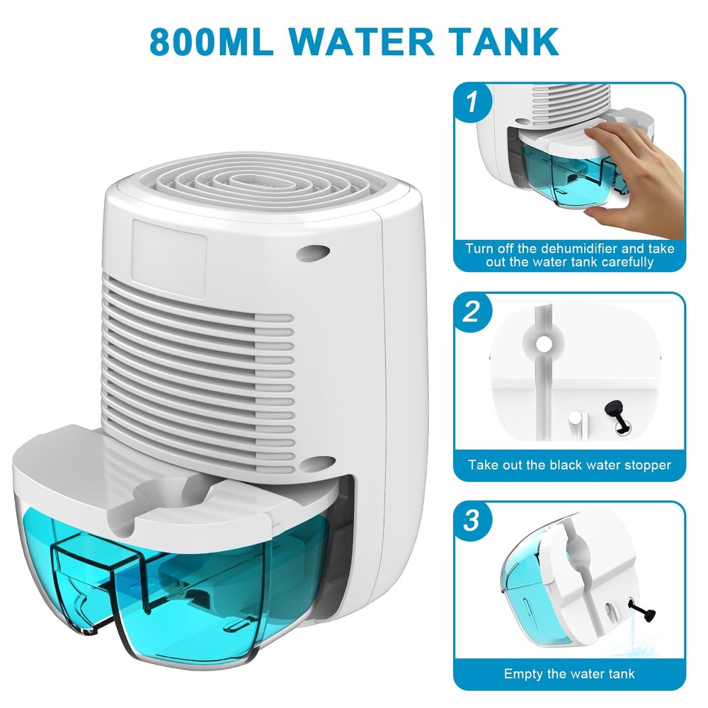 Dehumidifier with Drain Hose. Litever Small Portable Small, White