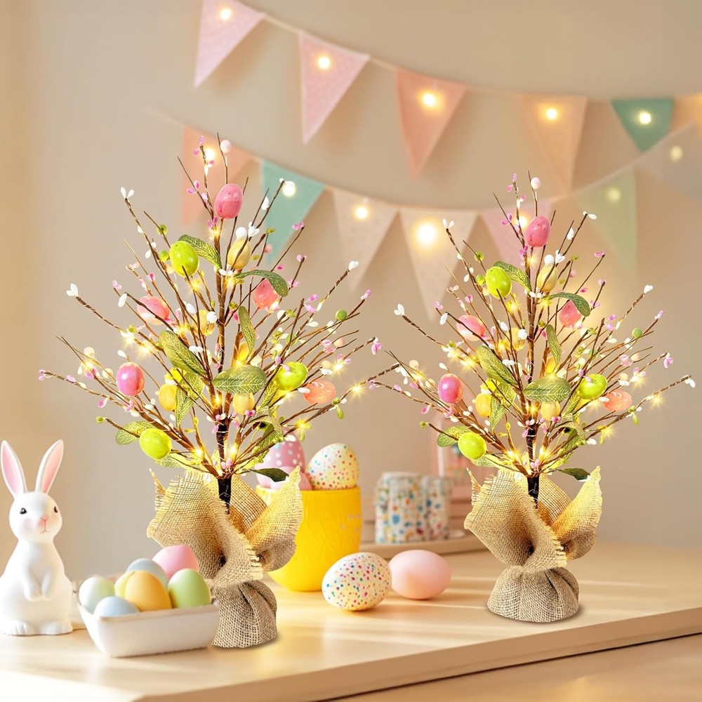 EAMBRITE Easter Decorations Egg Tree 2pcs, Colorful