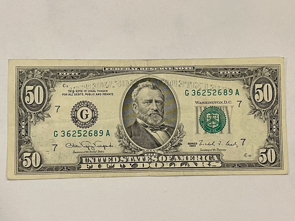 1990 fifty dollar bill error offset ink transfer back to front