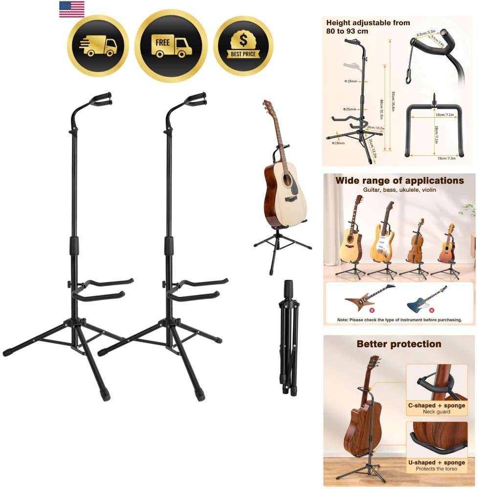 Guitar Stand, 2 Pack Height Adjustable Foldable Guitar Stand with Secure Supp...