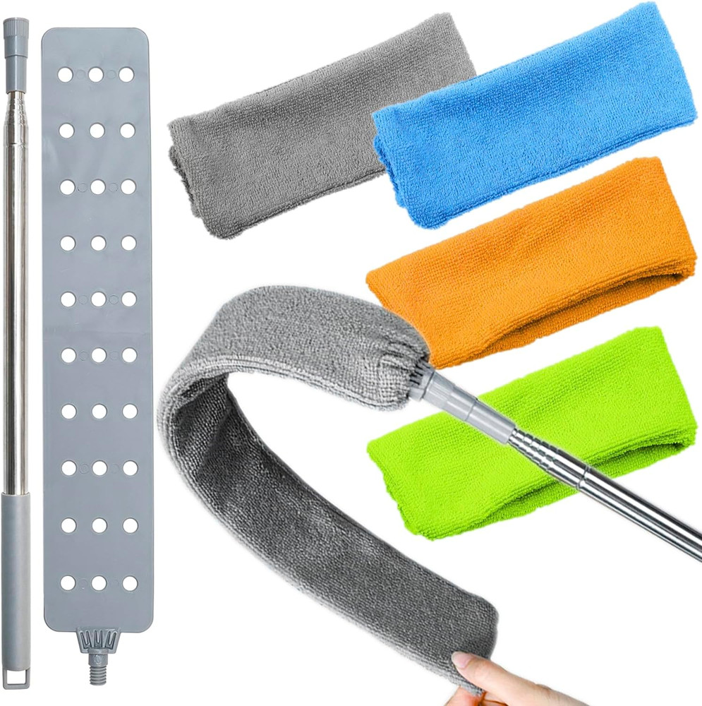 Retractable Gap Dust Cleaner Brush with 4 Pcs Replacement Duster Cloth, 100 Inch