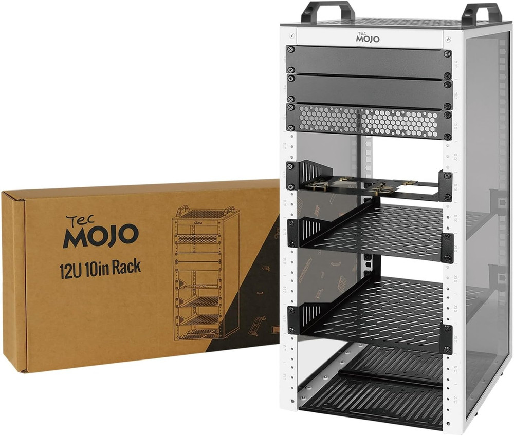 Compact 12U Mini Network Rack with Translucent Panels & Top Handles, White