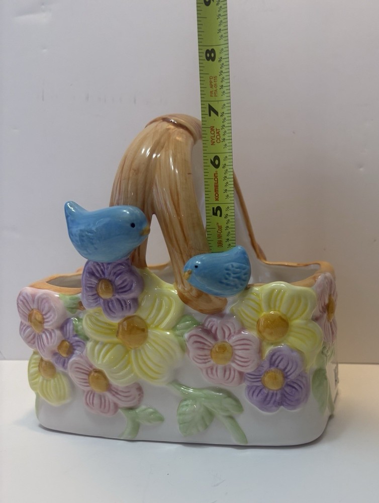 Teleflora Ceramic Bird Basket Spring Flowers Planter Easter Centerpiece