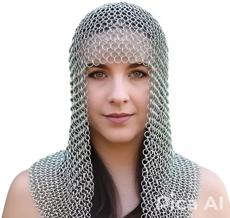 Medieval Chainmail Coif Hood Large Size Anodized Aluminum Armor Head.